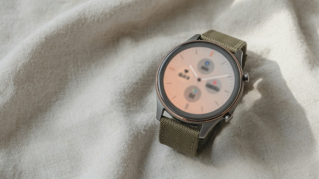 Fitness and health watch on wood surface