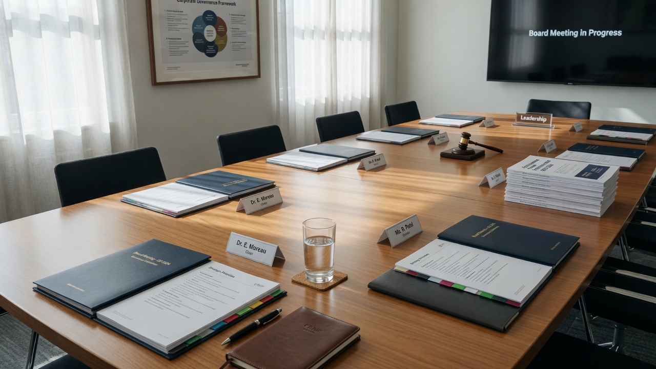 Empty boardroom table ready for discussion
