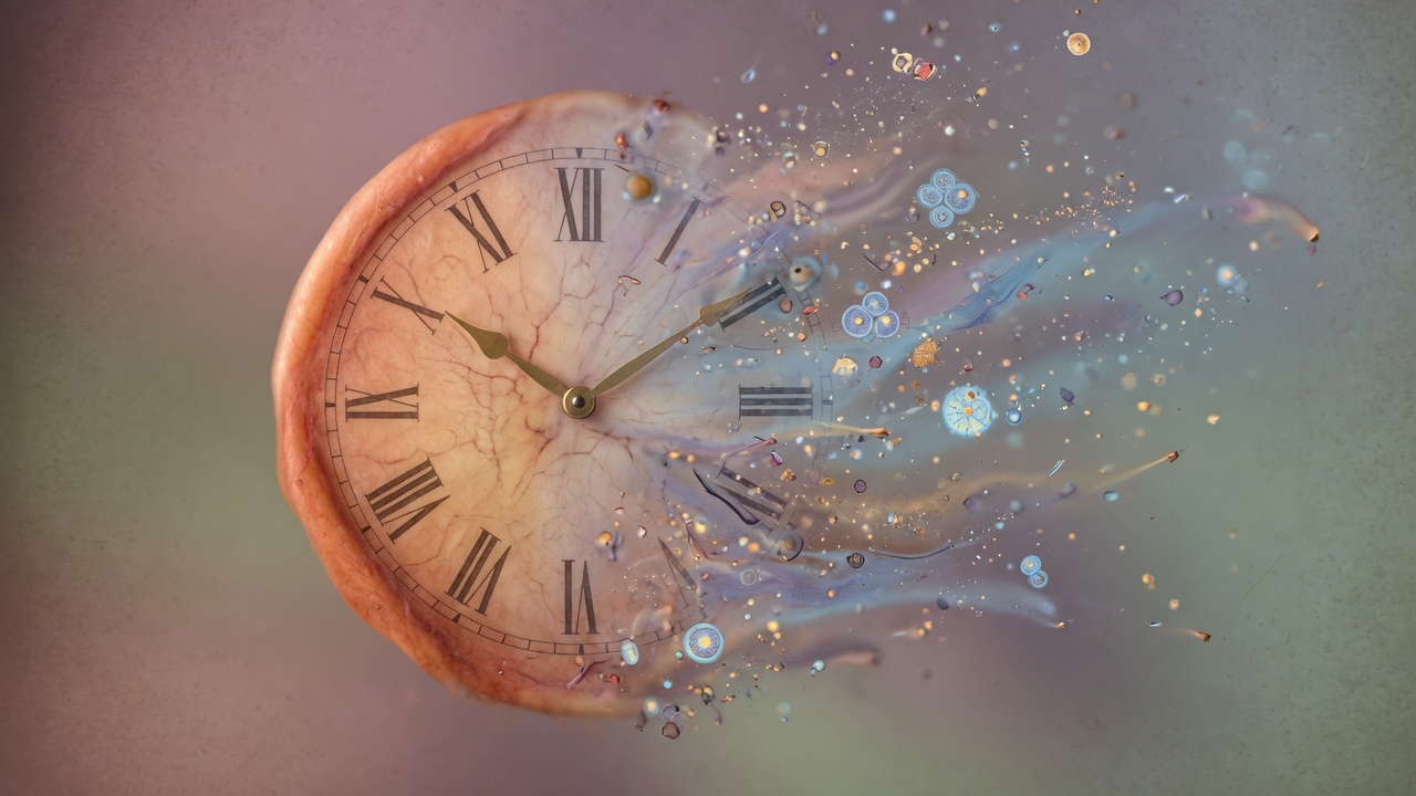 Abstract clock face suggesting biological time