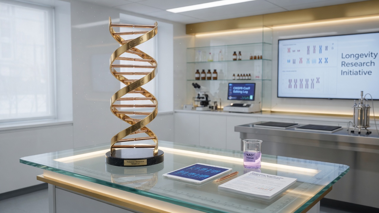 DNA model in a soft-lit research setting