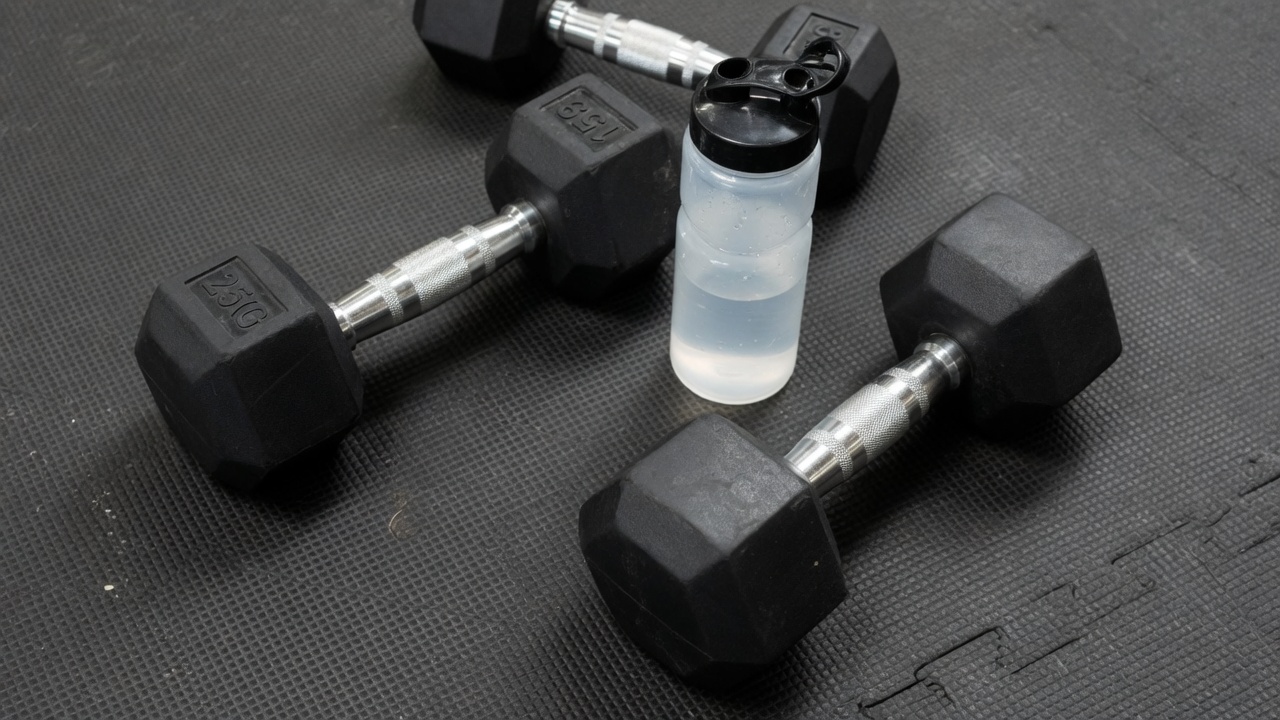 Dumbbells ready on a gym floor