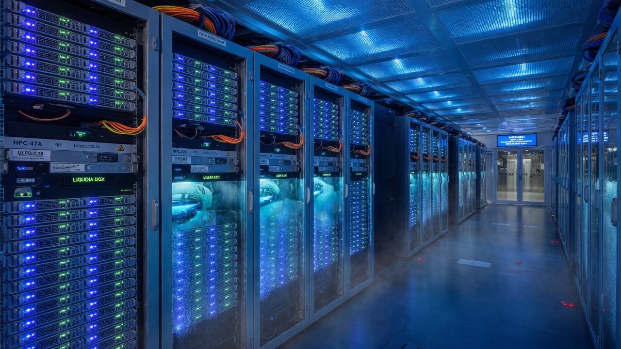 Server racks in a cool data centre