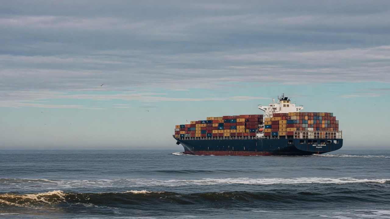 Cargo ship on open water