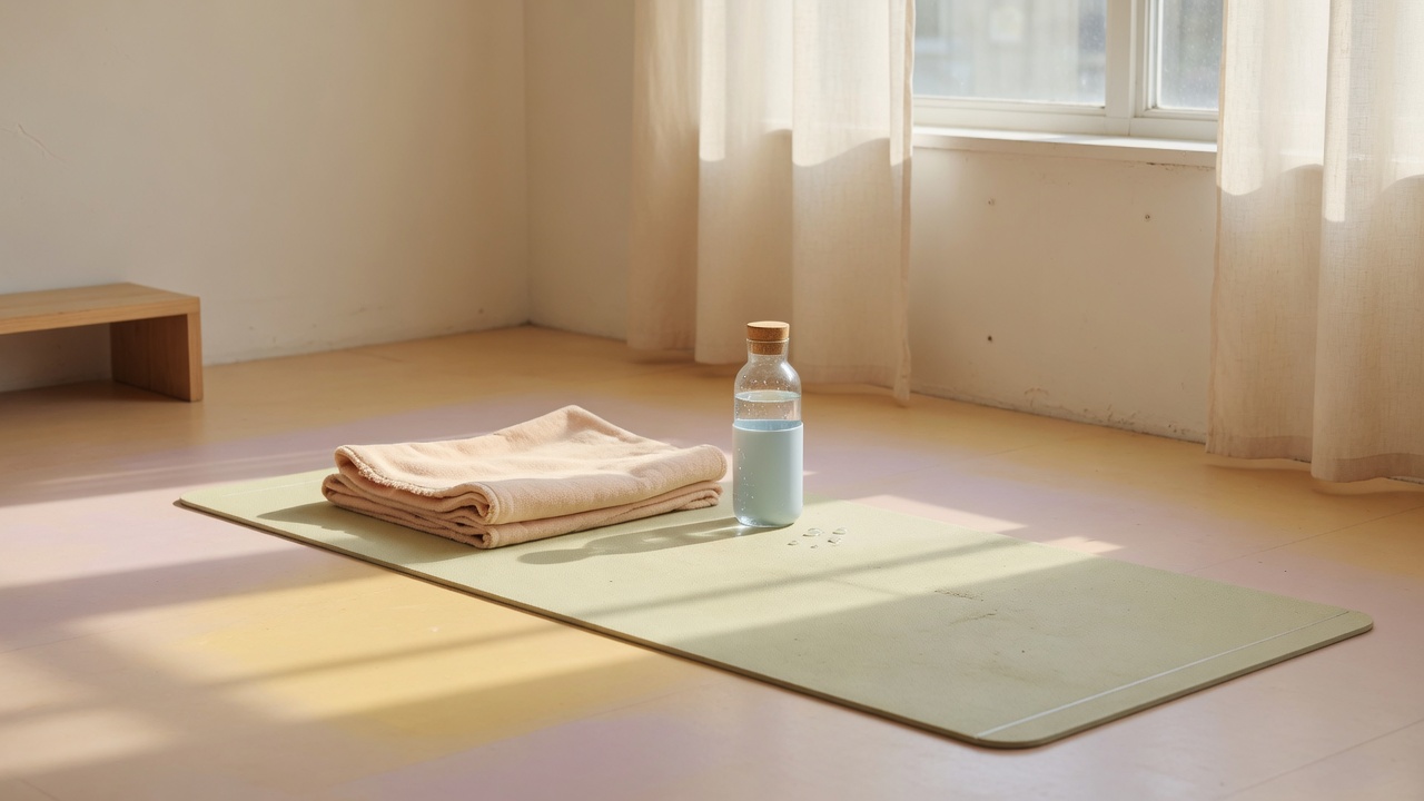 Empty yoga mat in a bright calm room ready for practice