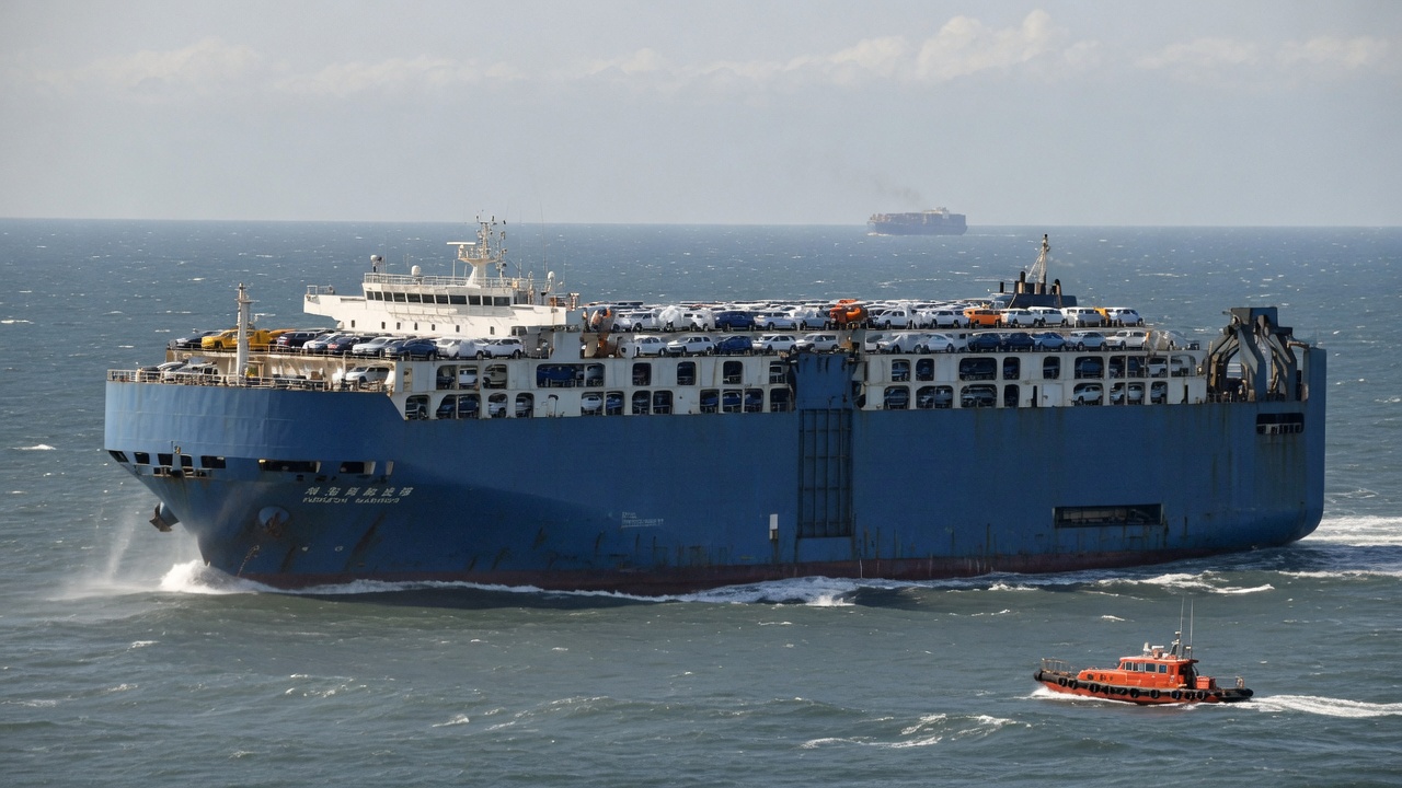 Vehicle carrier ship at sea