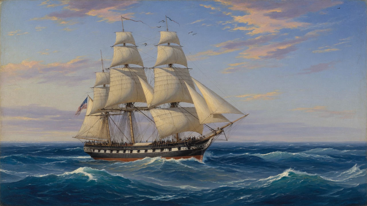 Tall ship on open ocean