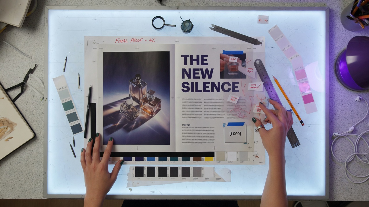 Designer reviewing print layouts