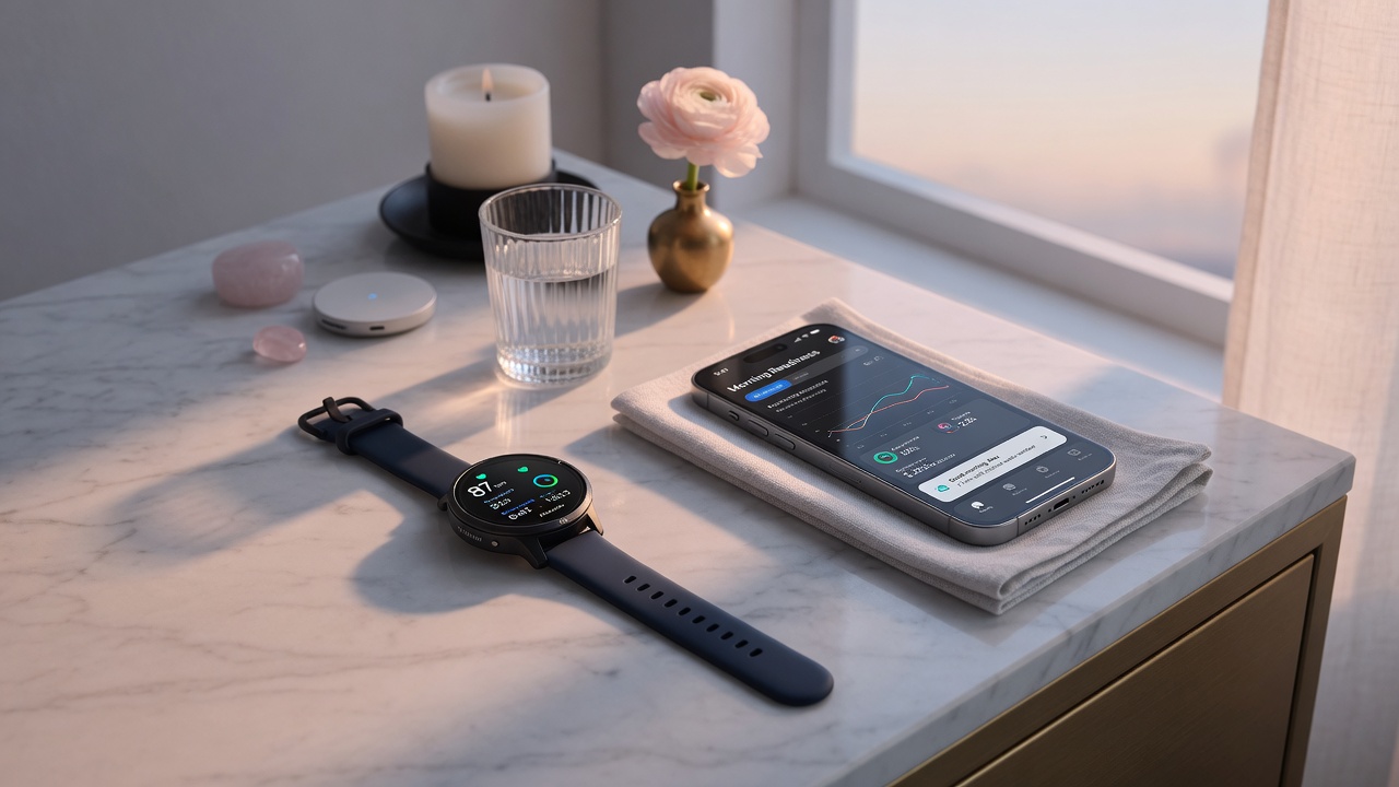 Wearable health device on a bedside table