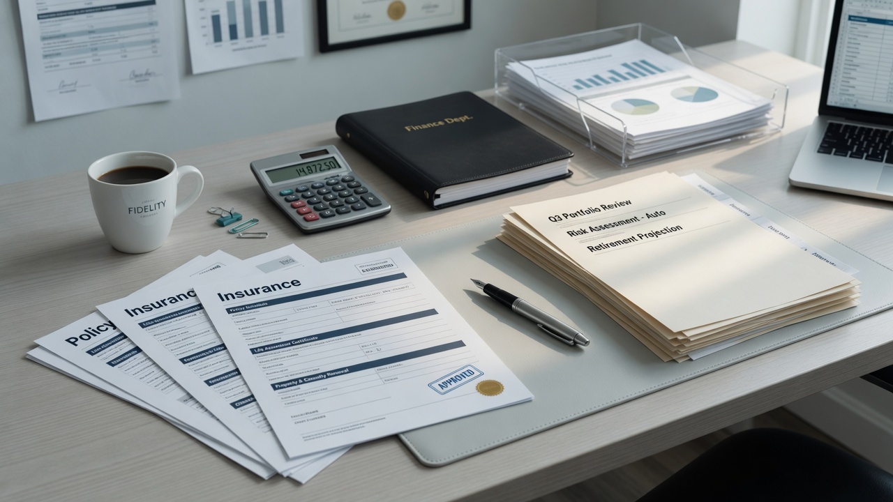 Abstract finance and protection documents on a desk