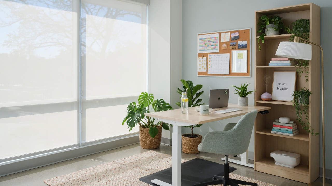 Modern office with wellness-oriented workspace light
